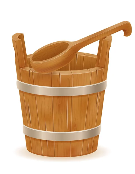 Wooden Bucket Wood Texture Old Retro Vintage Vector Illustration Isolated — ストックベクタ