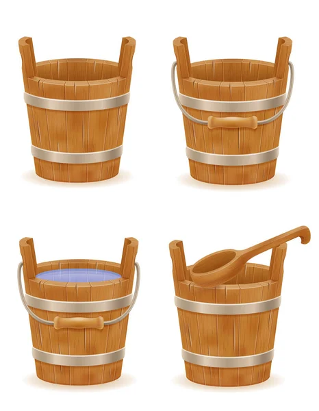 木制木桶 带有木制质感 复古年份矢量图解 白色背景分离 — 图库矢量图片
