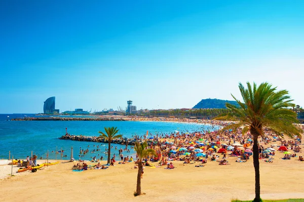 Stranden Barcelona Solig Sommardag Katalonien Spanien — Stockfoto