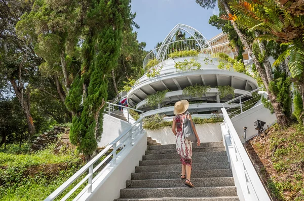 Merdivenlerde yürüyen bir kadın. — Stok fotoğraf