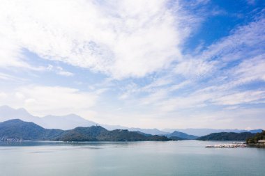 ünlü Sun Moon Lake manzara havadan görünümü