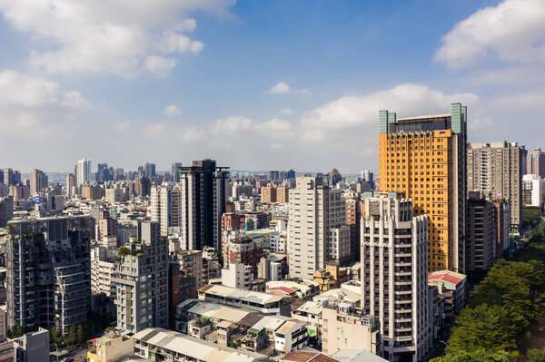 Taichung, Taiwan - November 21th, 2019: cityscape of Taichung city with skyscrapers and blue sky at Taichung City, Taiwan, Asia