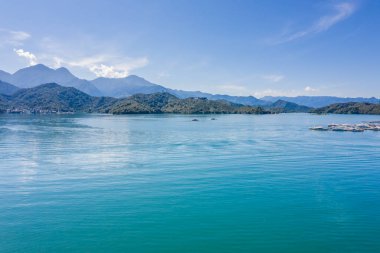 ünlü Sun Moon Lake manzara havadan görünümü