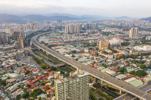 Banqiao, Taiwan - October 20th, 2019: aerial view of morning cityscape with in Banqiao, New Taipei city, Taiwan