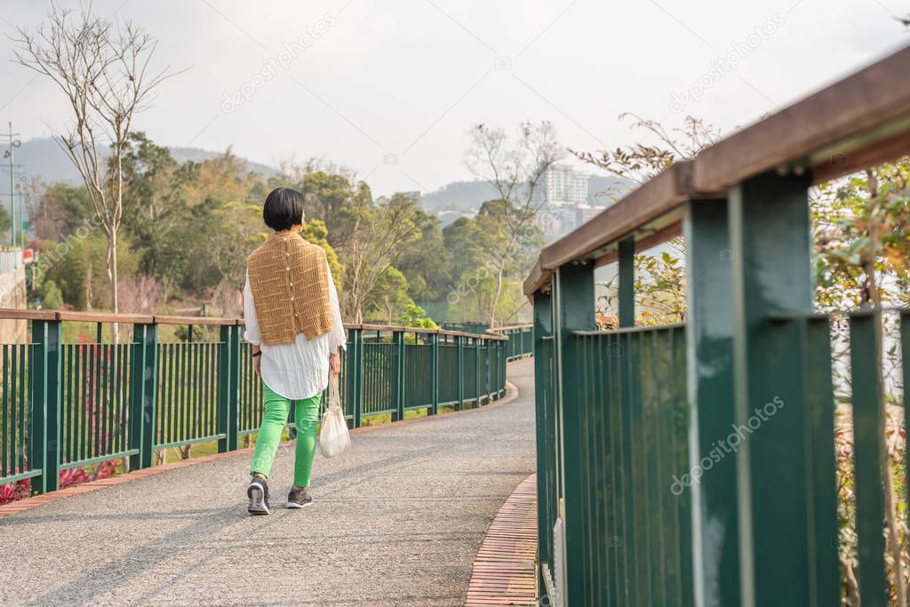 woman walk on the way