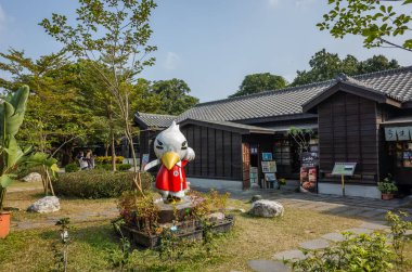 Chiayi, Tayvan - 3 Şubat 2020: Eski binaları olan Hinoki Köyü Parkı, Tayvan 'daki ünlü eğlence merkezi