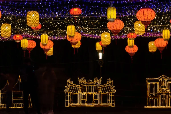 Taichung City Taiwan Fevereiro 2020 Festival Lanternas Com Turistas Lanternas — Fotografia de Stock