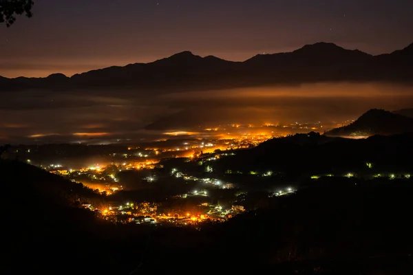 Landskap Byn Berget Med Skymning Yuchi Stad Nantou Taiwan — Stockfoto