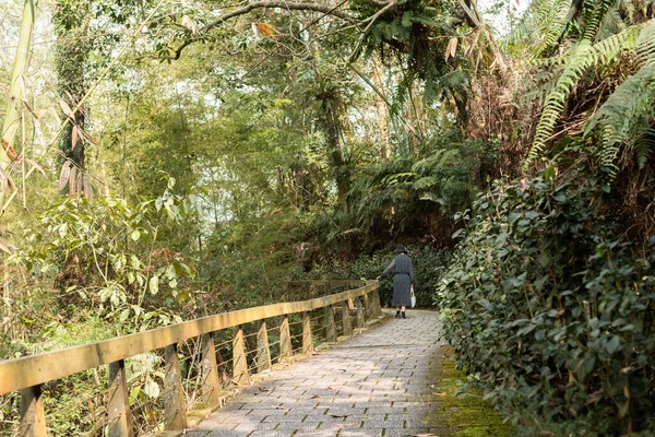 Mujer Asiática Viajando Senderismo Aire Libre —  Fotos de Stock