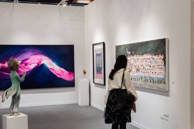 Taipei, Tayvan - 20 Ekim 2019: Art Taipei Expo Taipei, Tayvan 'da Asya Sanatı' nın simgesidir.