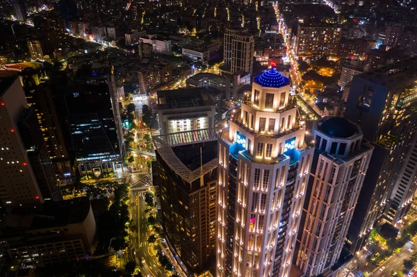 Banqiao Taiwan Oktober 2019 Flygfoto Över Natten Scen Med Skyskrapor — Stockfoto