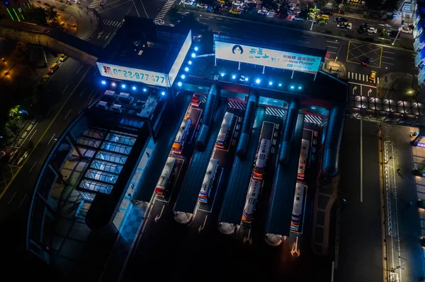2019年10月19日 新北市板橋のバスターミナル付き夜景空撮 — ストック写真