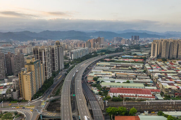 Banqiao, Taiwan - October 20th, 2019: aerial view of morning cityscape with in Banqiao, New Taipei city, Taiwan
