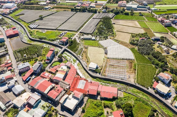 台湾南投 2019年10月30日 台湾南投普利镇的空中景观 包括建筑物和农场 — 图库照片