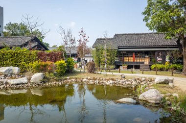 Chiayi, Taiwan - Feb 3rd, 2020: Hinoki Village park with old buildings, the famous attraction at Chiayi city, Taiwan, Asia clipart