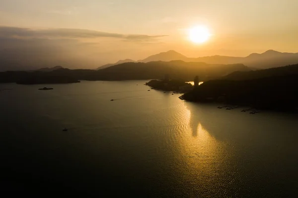 Pôr Sol Silhueta Paisagem Sun Moon Lake Nantou Taiwan — Fotografia de Stock