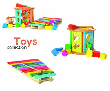 Renkli wodden oyuncak koleksiyonu