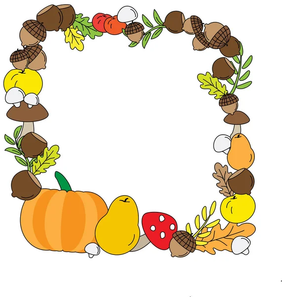 Antecedentes com folhas de outono. frutas e cogumelos . — Vetor de Stock