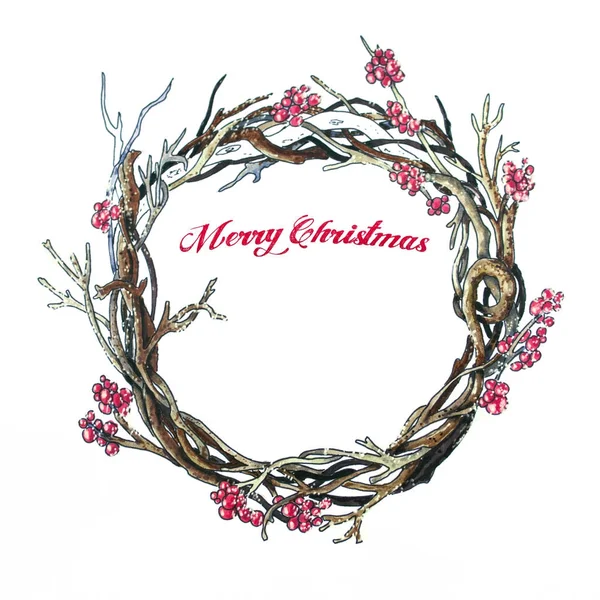 Christmas wreath on white. Hand drawn sketch — Stock Photo, Image