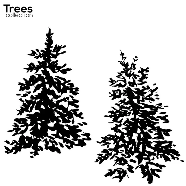 Collection d'arbres. Silhouettes de sapin d'encre — Image vectorielle