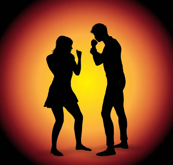Silhouette vectorielle du couple combattant — Image vectorielle