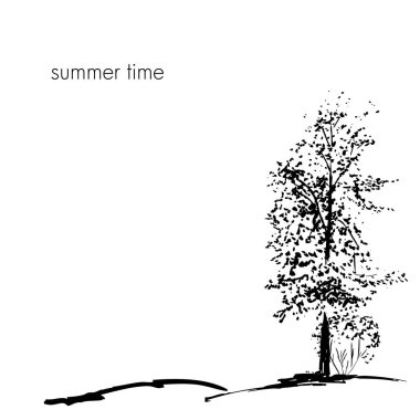 Ağaçlar koleksiyonu. Mürekkep siluetleri ağaçlar