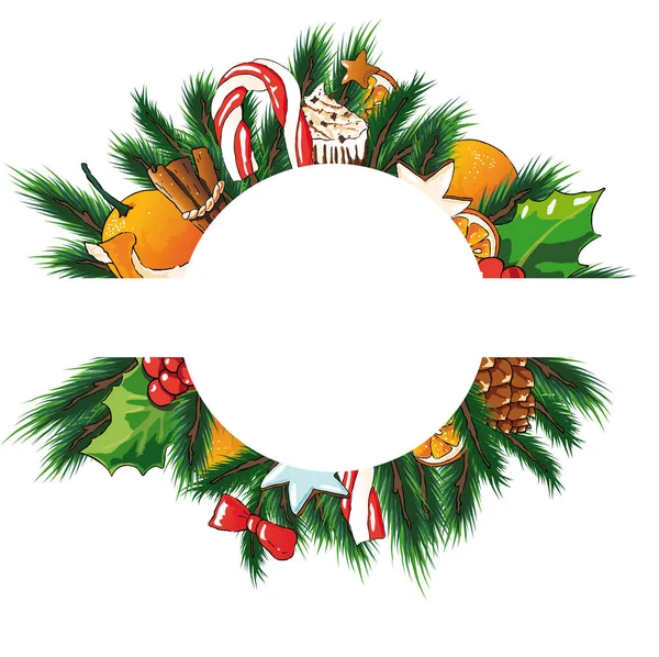 Ilustración vectorial navideña con dulces y abeto — Archivo Imágenes Vectoriales