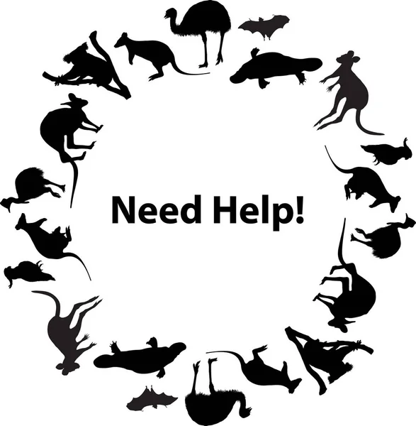 Marco circular fauna australiana Need Help illustration — Vector de stock