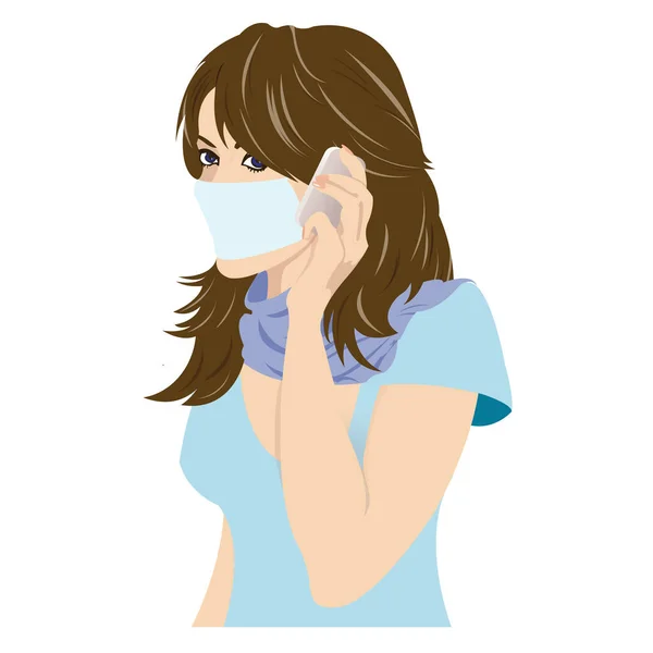 Young Girl with mask on phone. Vector — Stock Vector