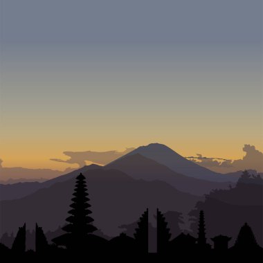 Kintamani, Ufuk çizgili Bali gün doğumu illüstrasyonu