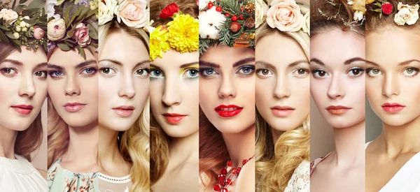 Colagem de beleza. Rostos de mulheres — Fotografia de Stock