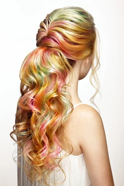 Beauty fashion model girl with colorful dyed hair — Stock Photo, Image