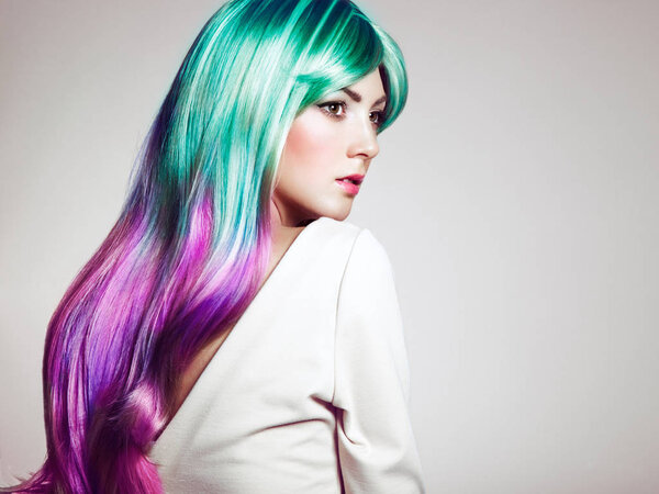 Beauty fashion model girl with colorful dyed hair