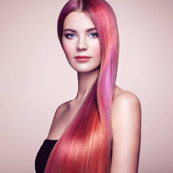 Beauty fashion model girl with colorful dyed hair