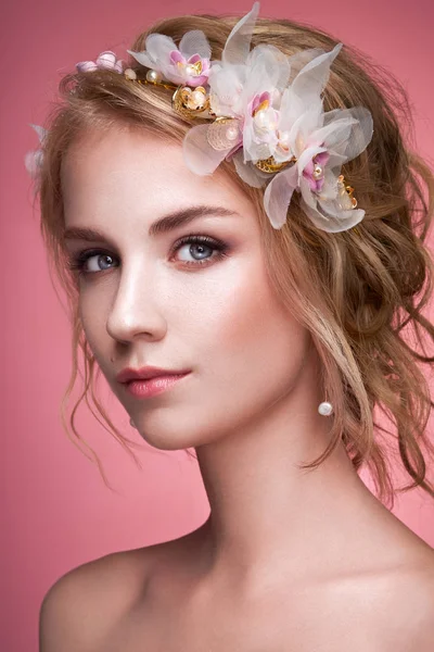 Young blonde woman with tiara on her head — 스톡 사진