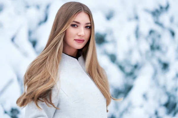 Moda jovem mulher na floresta de inverno — Fotografia de Stock