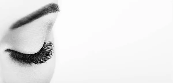 Женский глаз с длинными накладными ресницами — стоковое фото