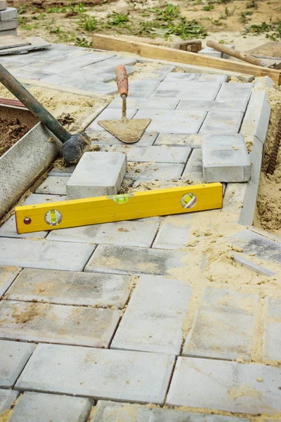 Path of cobbles in the process of construction — Stock Photo, Image