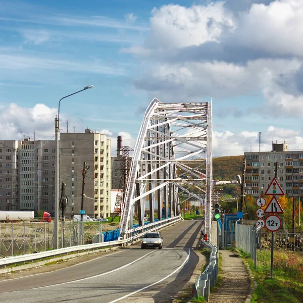 Bridge over the river Tuloma. Kola City — Stock Photo, Image