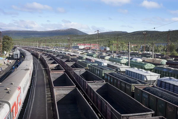 Treni merci alla stazione Kandalaksha — Foto Stock