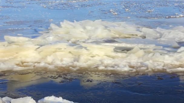 Річка Замерзає Течія Розбиває Лід — стокове відео