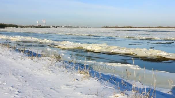 Río Volga Solo Congeló Parcialmente Enero Rusia — Vídeos de Stock