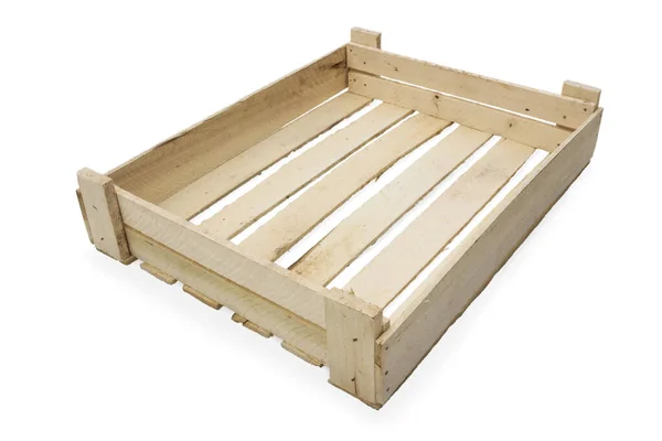 Nova caixa de madeira vazia no fundo branco — Fotografia de Stock