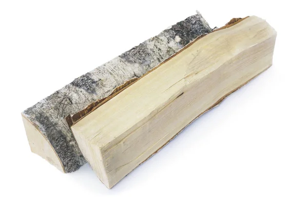 Due tronchi di betulla, legna da ardere, su fondo bianco — Foto Stock