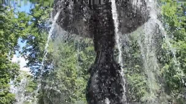 Wasser Fließt Aus Der Schale Des Brunnens Erfrischende Wirkung Sommer — Stockvideo