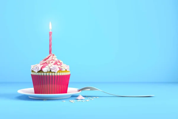 Delicioso cupcake con vela encendida —  Fotos de Stock
