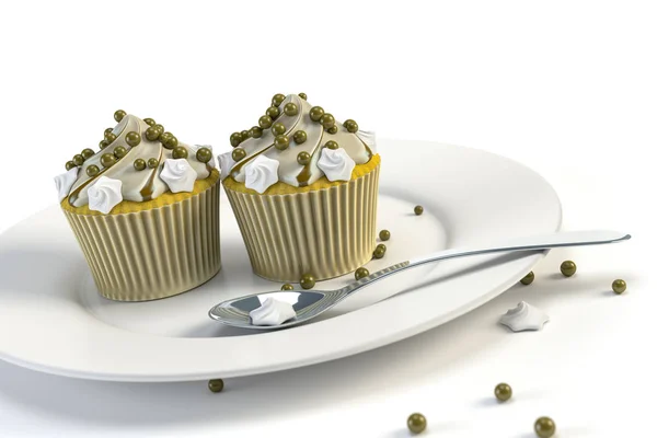 Leckere Cupcakes auf einem Teller — Stockfoto