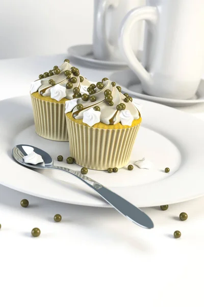 Deliciosos cupcakes em um prato — Fotografia de Stock