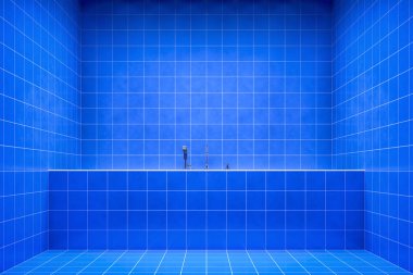 Mavi banyo küvet ile