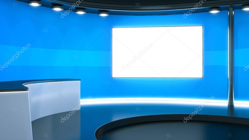 blue television studio interior